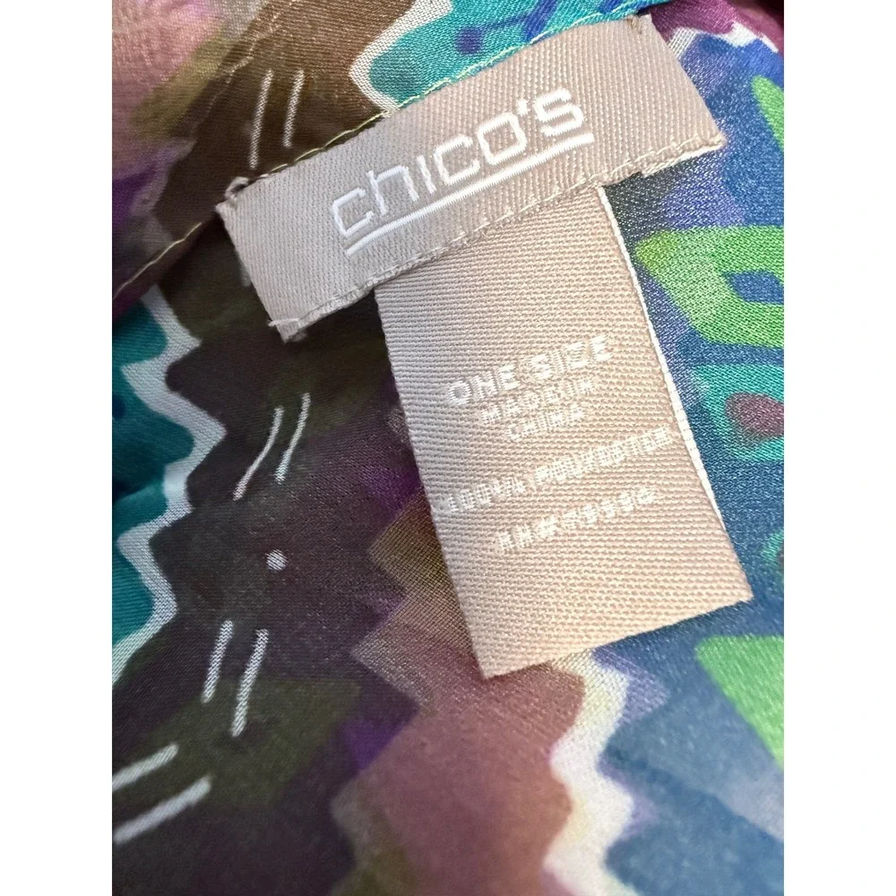 Chico's Colorful Geometric Aztec Southwestern Oblong Scarf 28x72 Polyester